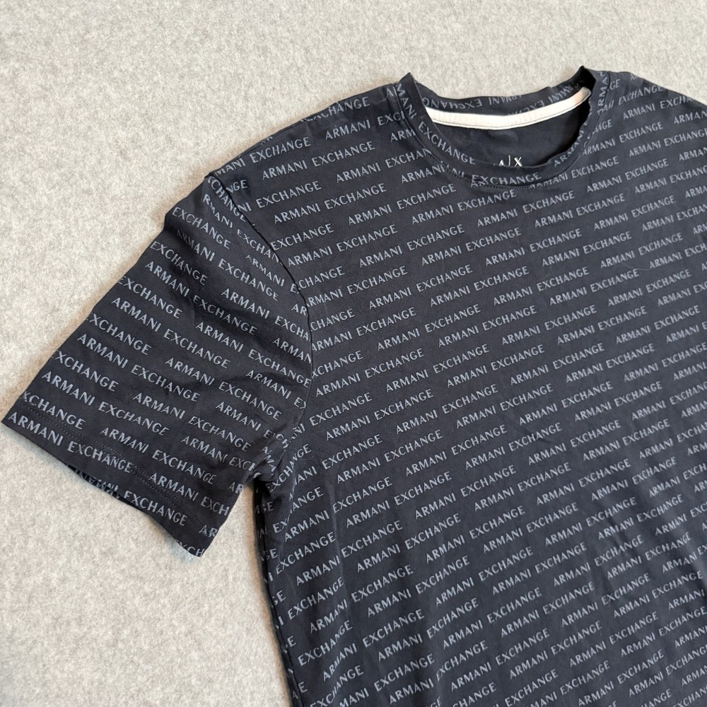 Armani Exchange Mens XS Black Logo Graphic Tee T-Shirt All Over Repeat Spellout